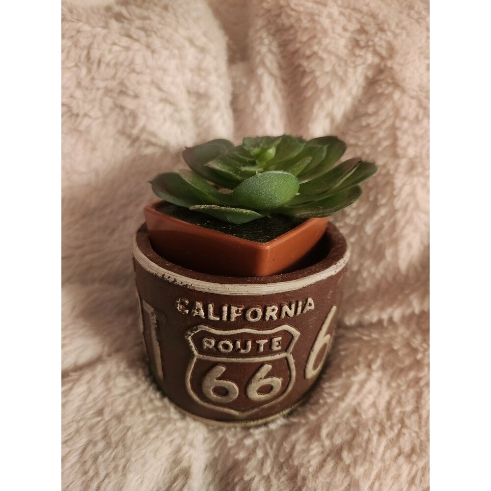 Small Route 66 Faux Succulent Plant Potter